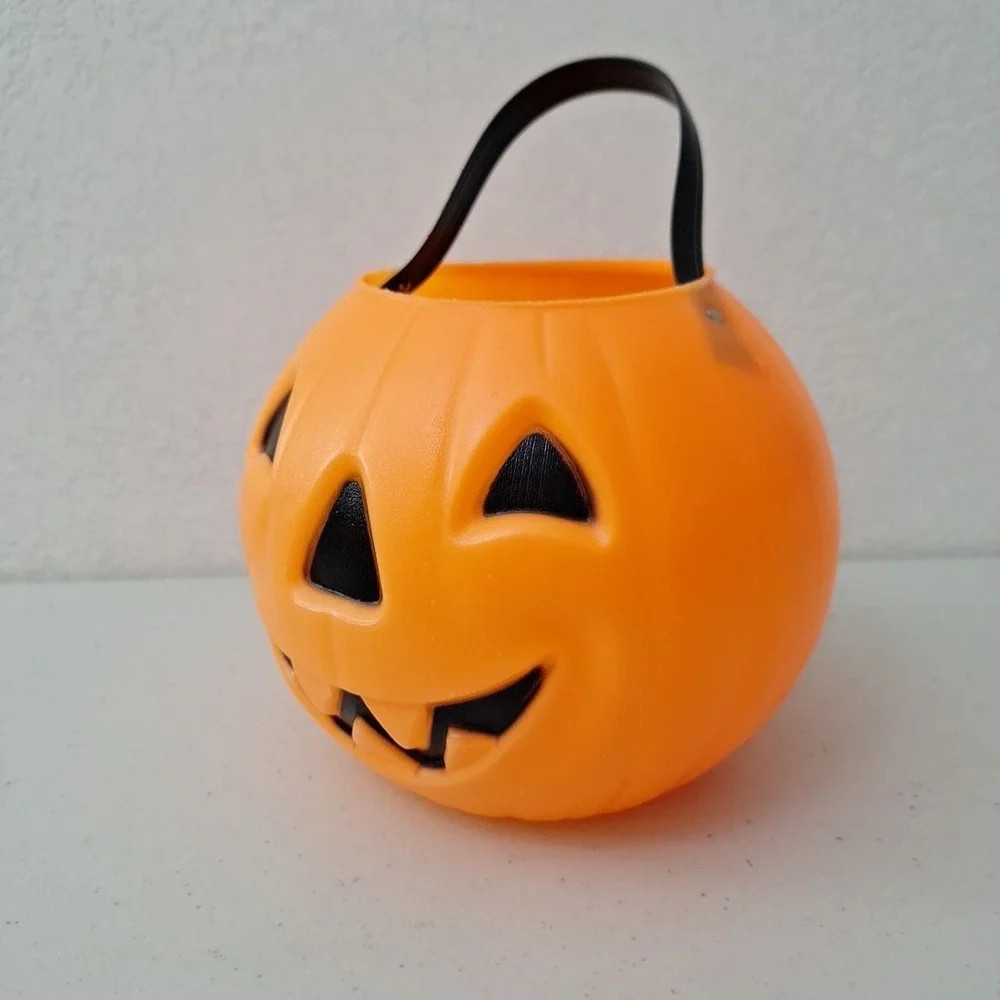 Vintage Halloween Blow Mold Pumpkin Candy Pail Bucket Carolina Enterprises 80s